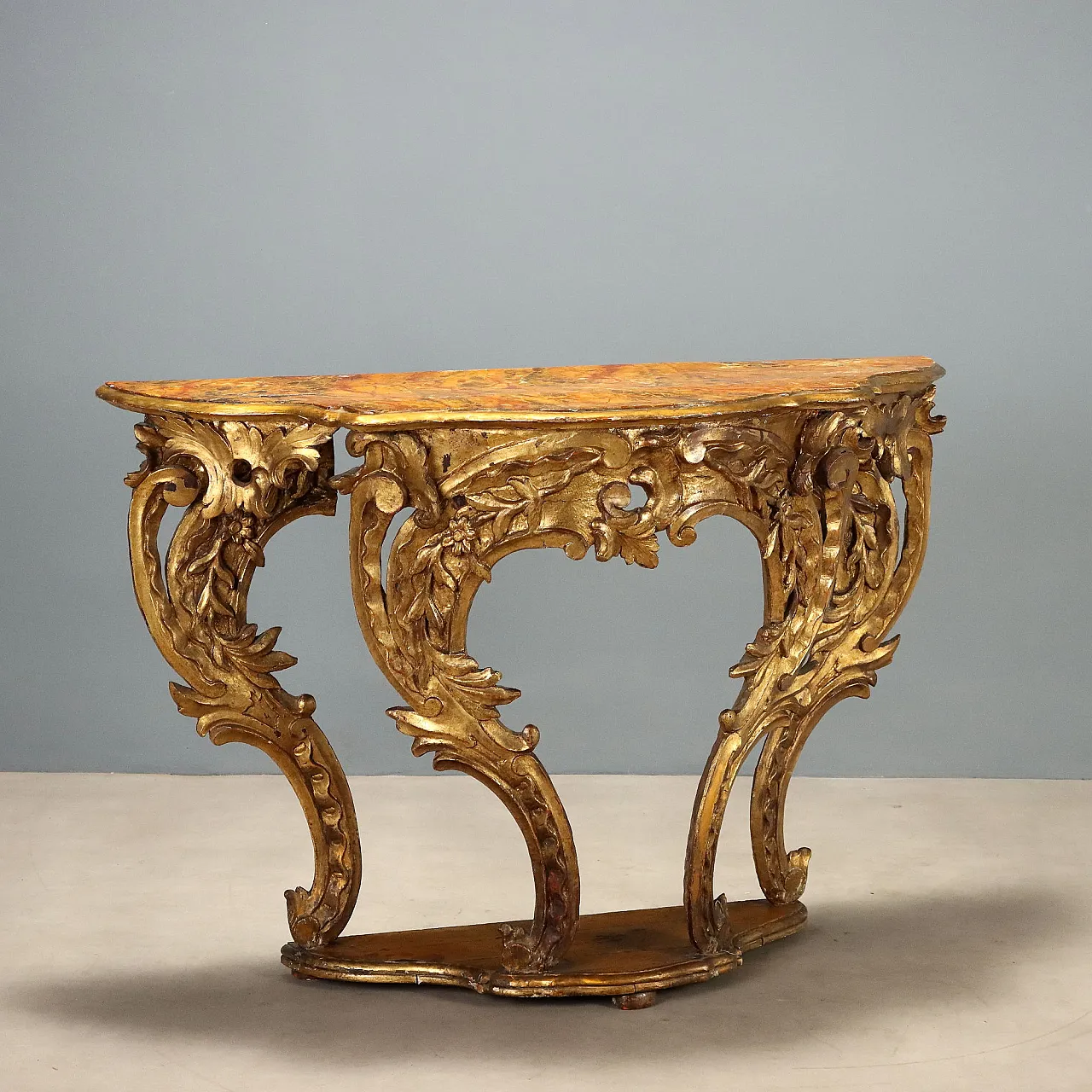Eclectic console table in carved and gilded fir wood, 19th century 1