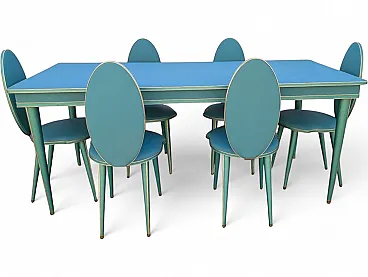 Aqua green dining set with gilt details by Umberto Mascagni, 1950s