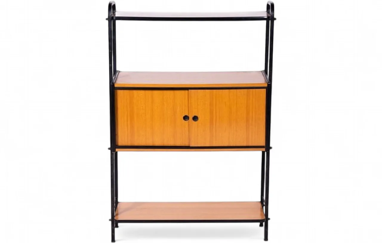 Teak cabinet with metal frame and sliding doors, 1960s 9