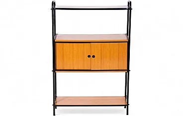 Teak cabinet with metal frame and sliding doors, 1960s