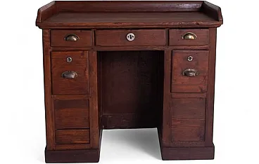 Wood desk with drawers and brass details, 1960s