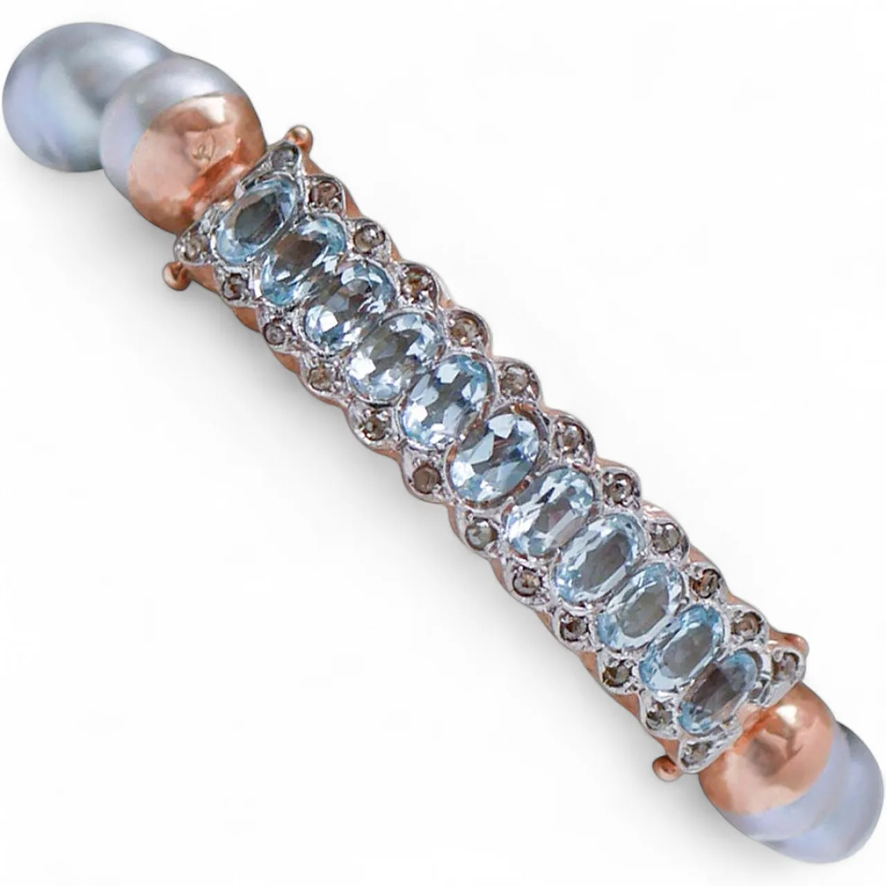 Bracciale con perle, topazio, diamanti, oro rosa e argento, anni '50 7