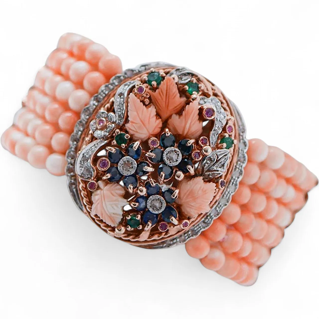 Bracciale in oro rosa e argento con pietre, anni '50 7
