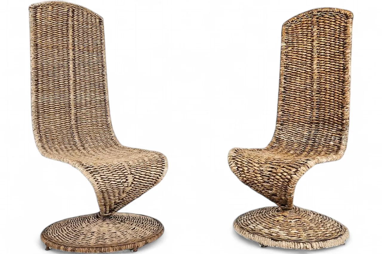 Pair of sculptural high back chairs, 1980s 7
