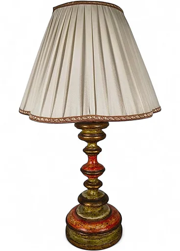 Polychrome and gilt wood table lamp, mid-20th century