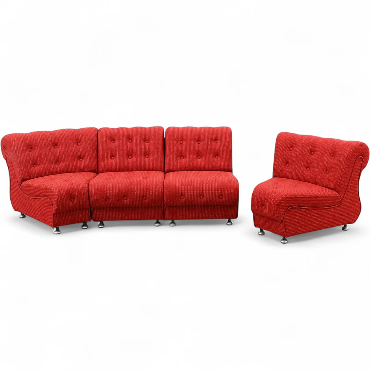 Space Age Modular Curved Sofa In Original Red Fabic, 70s 17