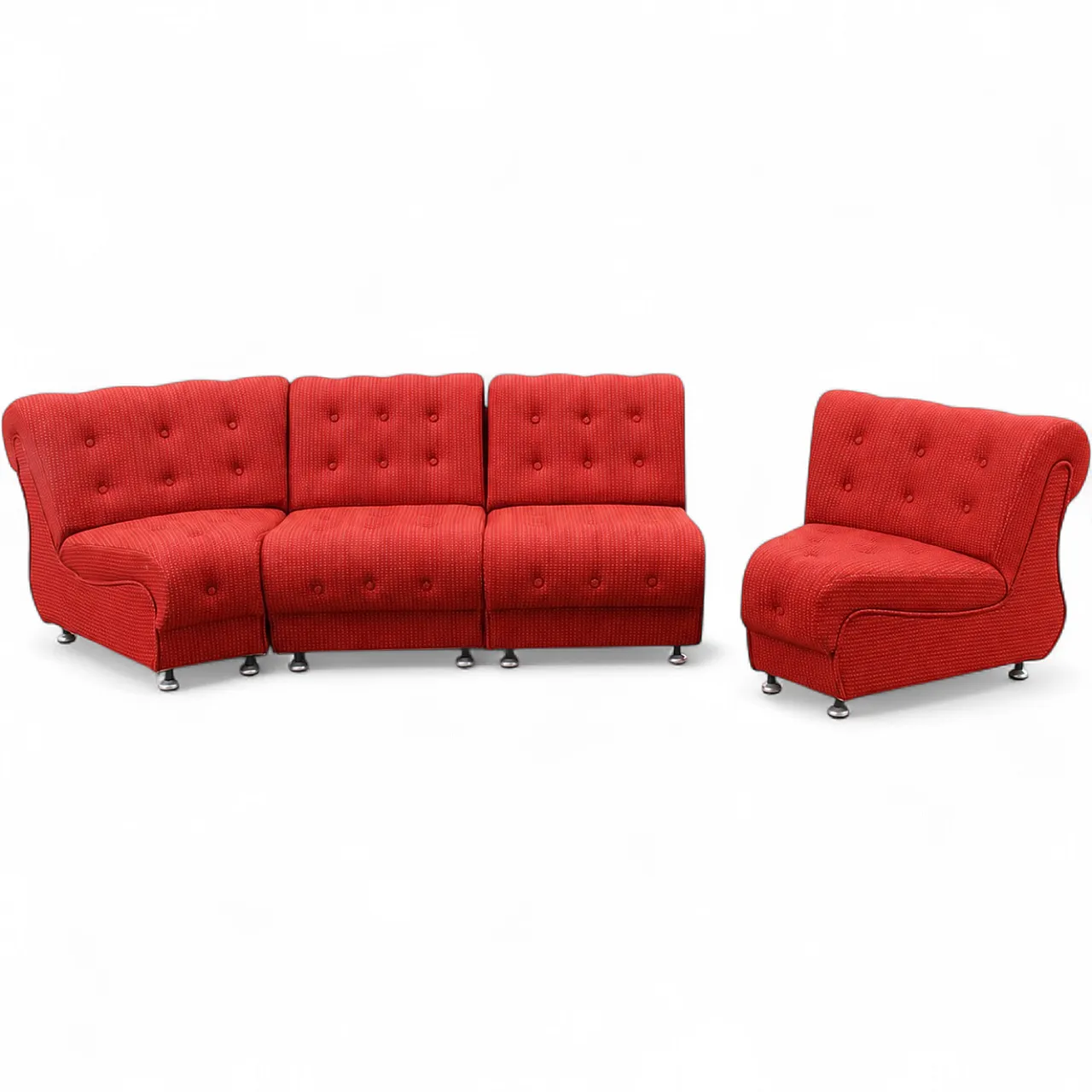Space Age Modular Curved Sofa In Original Red Fabic, 70s 18