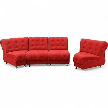 Space Age Modular Curved Sofa In Original Red Fabic, 70s