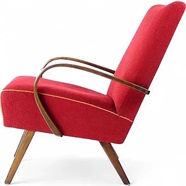Midcentury Armchair in Original Red Fabric By Ton, Czechoslovakia 1960