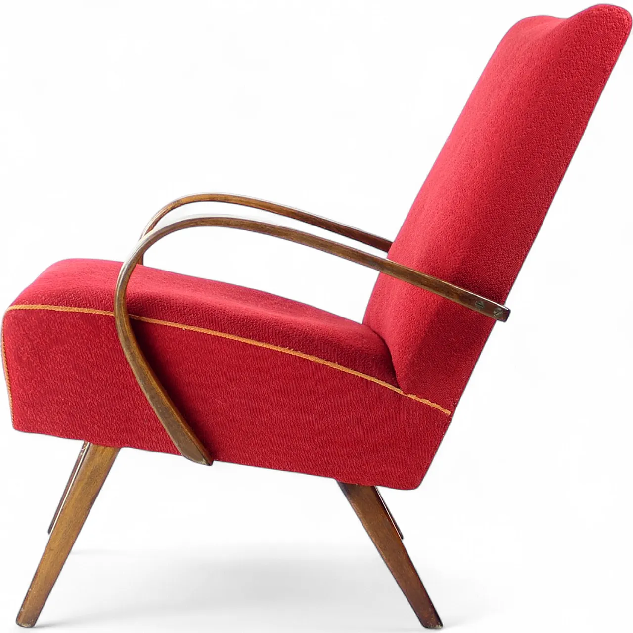 Midcentury Armchair in Original Red Fabric By Ton, Czechoslovakia 1960 10