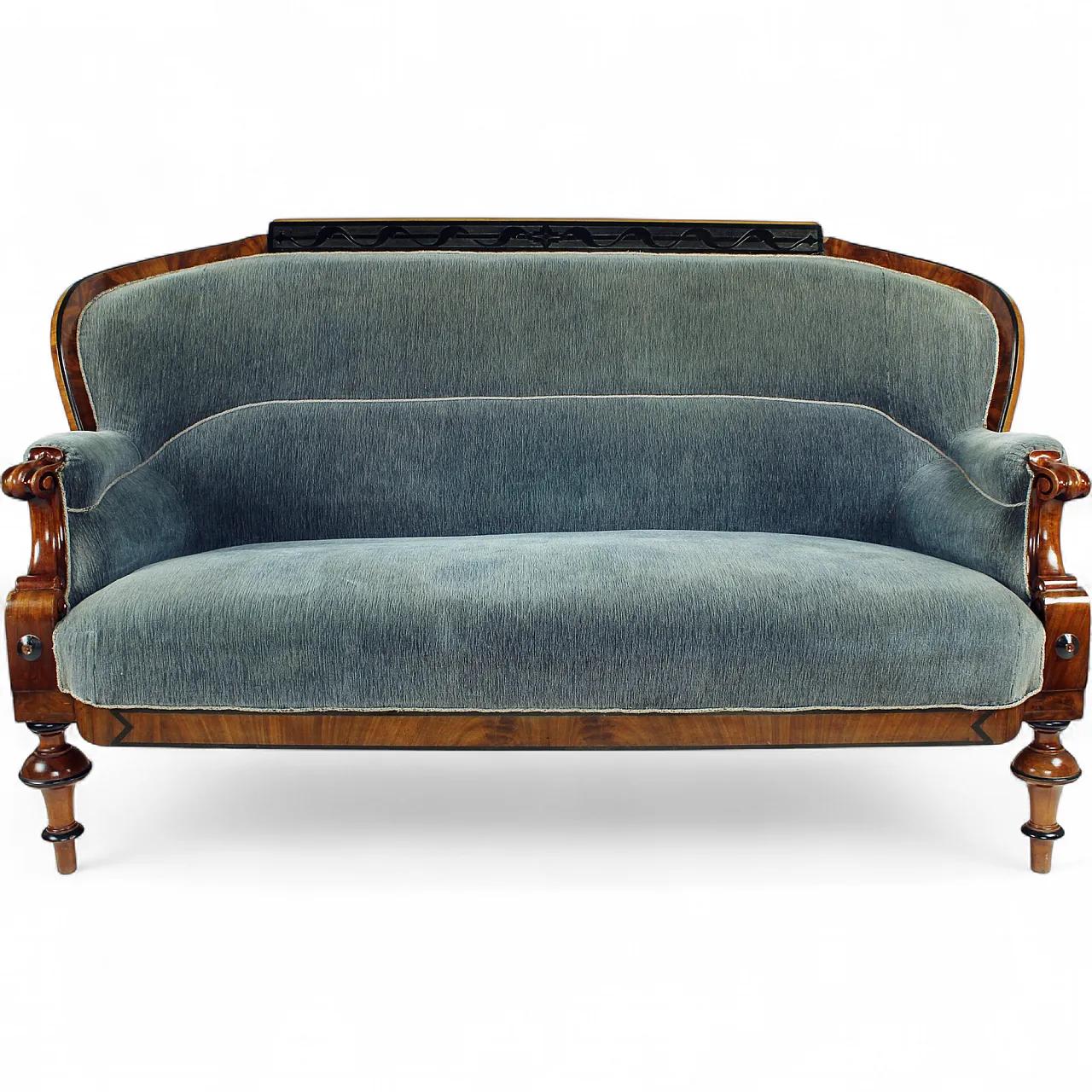 Biedermeier Sofa In Fabric And Walnut Veneer, Vienna, 19th century 23