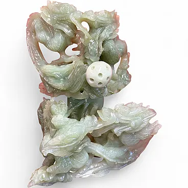 Celadon Jade-Type Hard Stone Sculpture Oriental Dragons, 30s