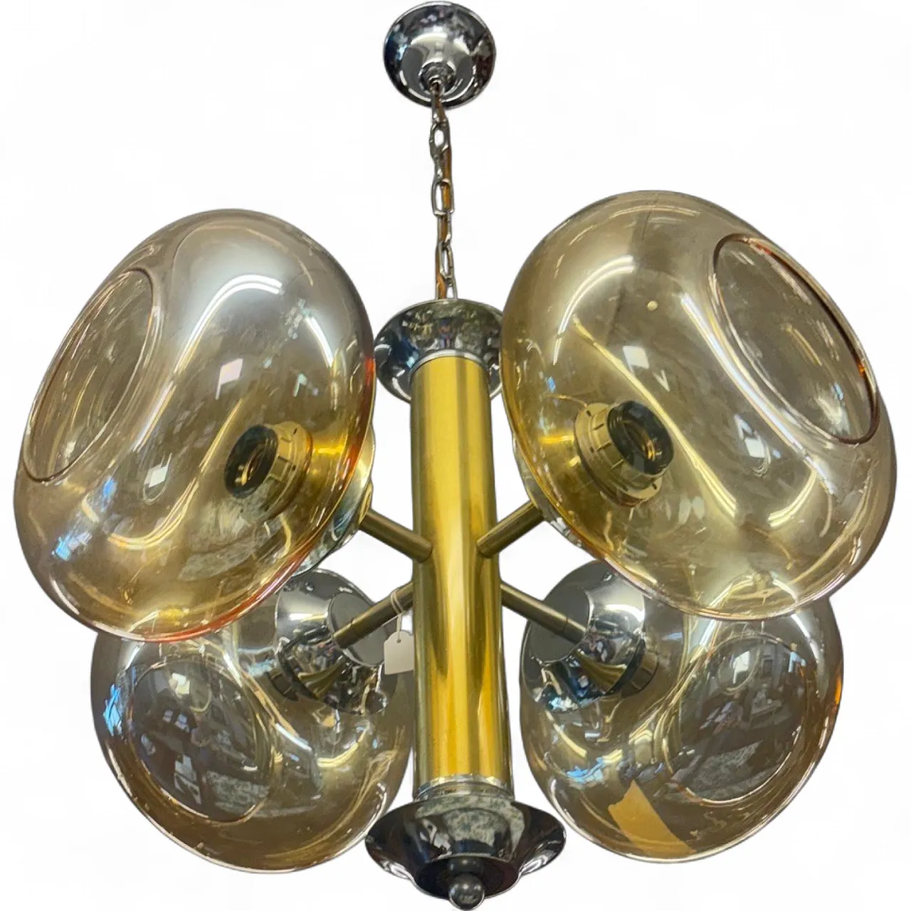 4-light chandelier with gold smoked glass spheres, 1970s 9