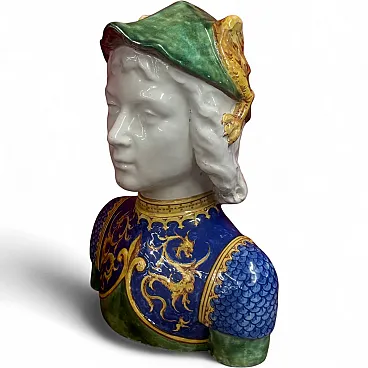 Majolica bust by Angelo Minghetti manufacture Bologna, 19th century