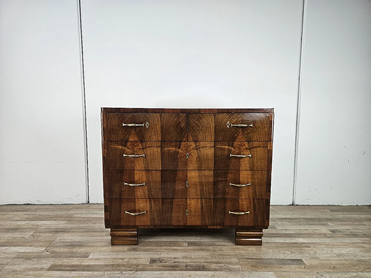 Walnut and metal chest of drawers, 1940s 1