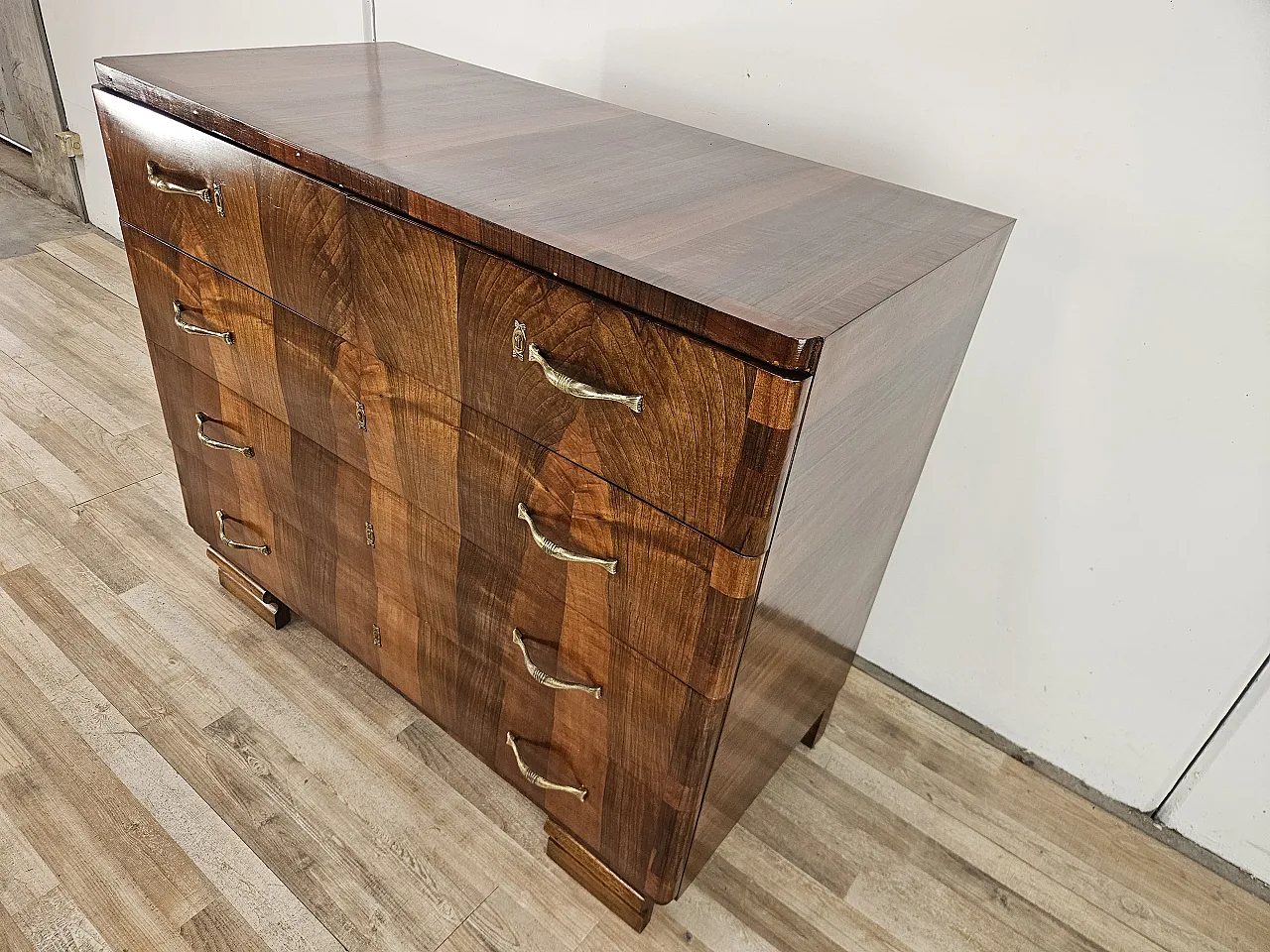 Walnut and metal chest of drawers, 1940s 2