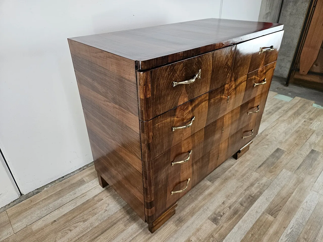 Walnut and metal chest of drawers, 1940s 3