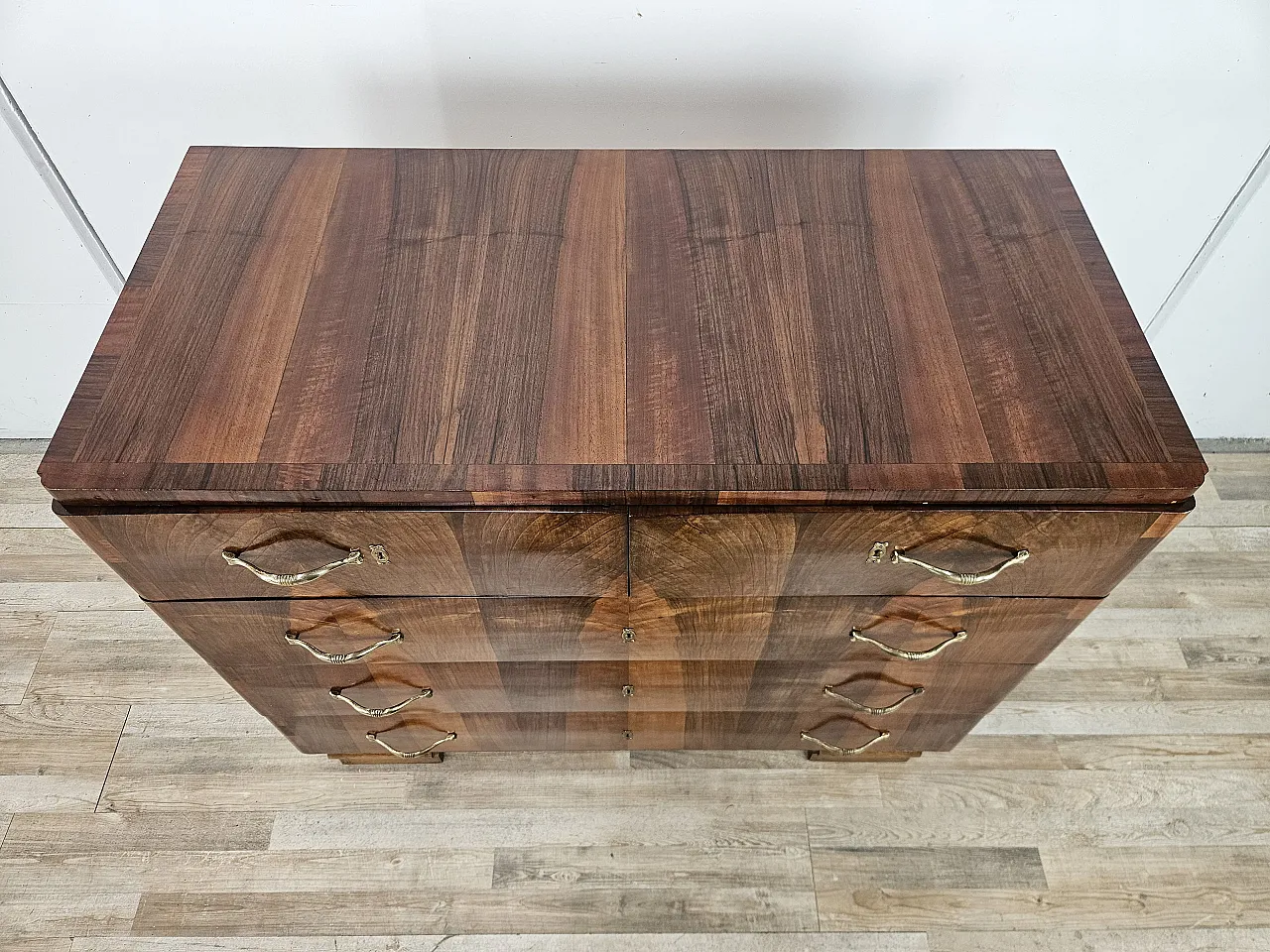 Walnut and metal chest of drawers, 1940s 4