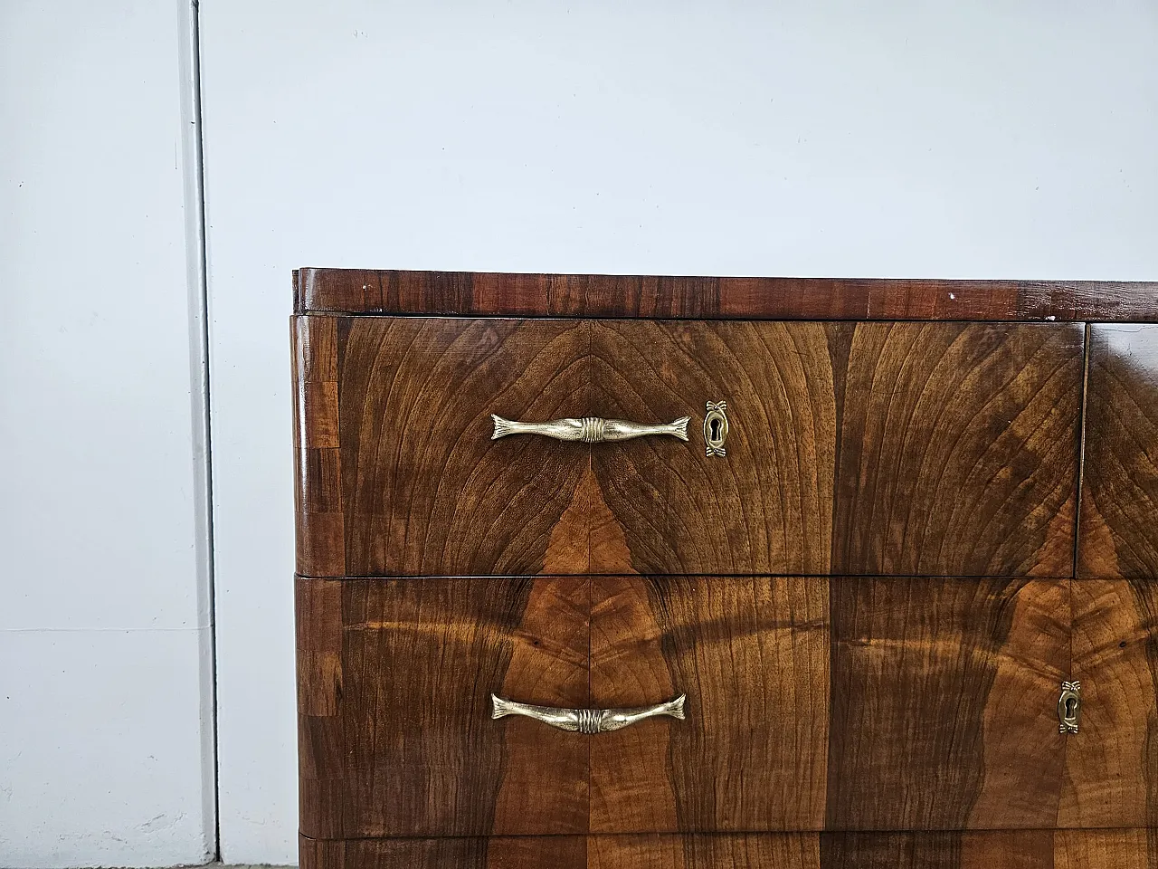 Walnut and metal chest of drawers, 1940s 10