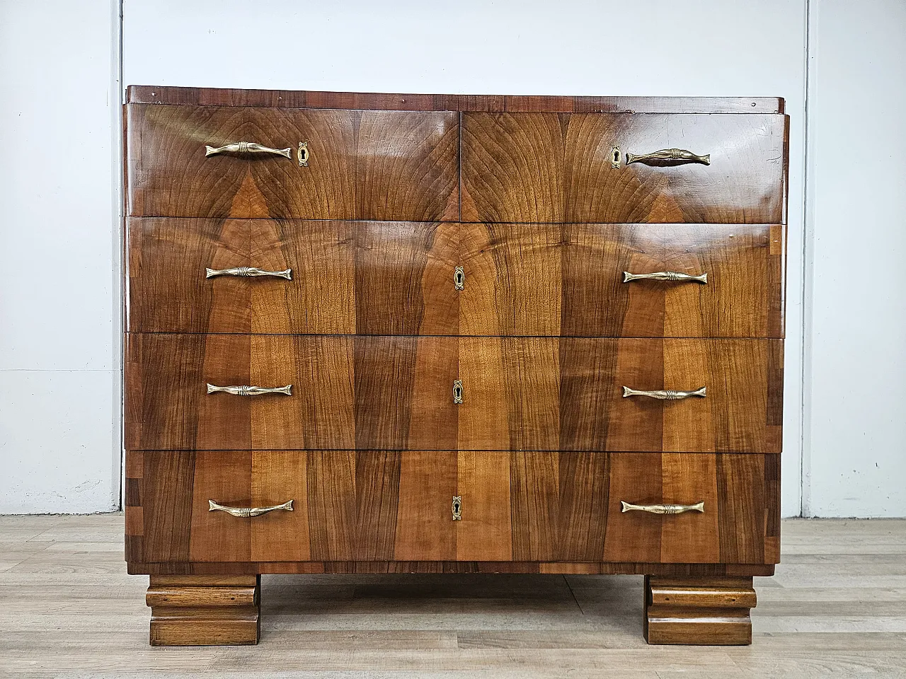 Walnut and metal chest of drawers, 1940s 11