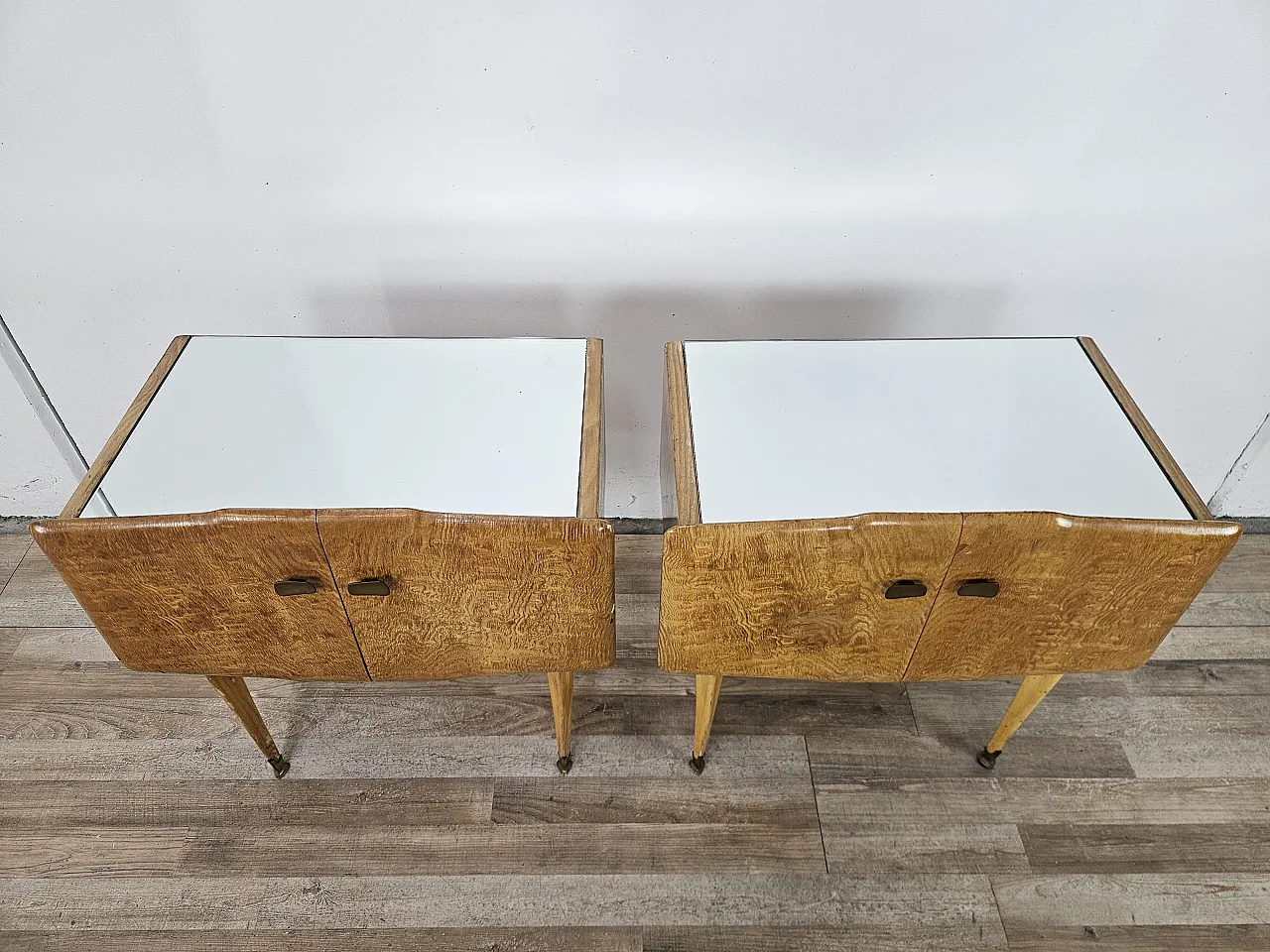 Pair of maple and glass bedside tables, 1950s 5