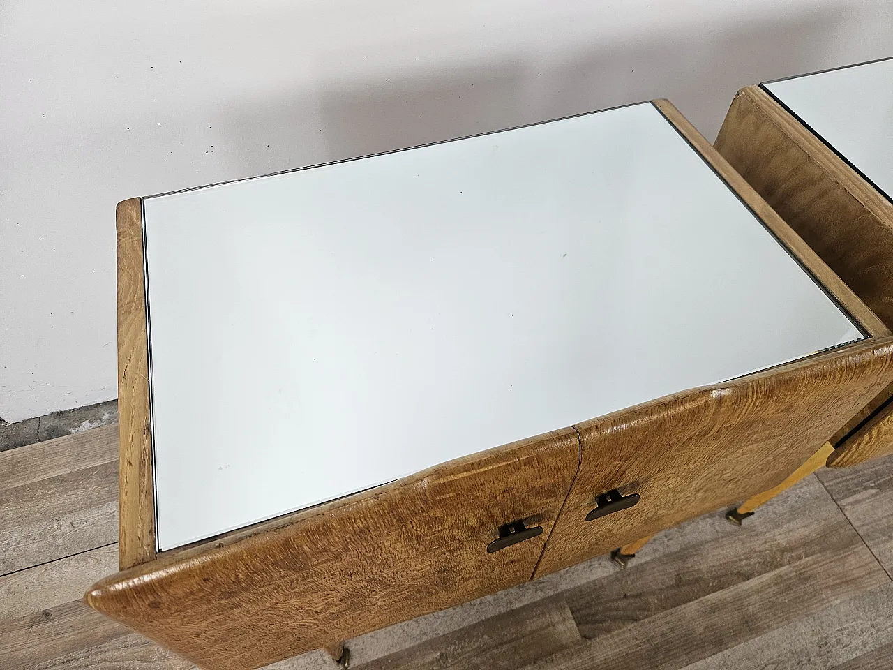 Pair of maple and glass bedside tables, 1950s 6