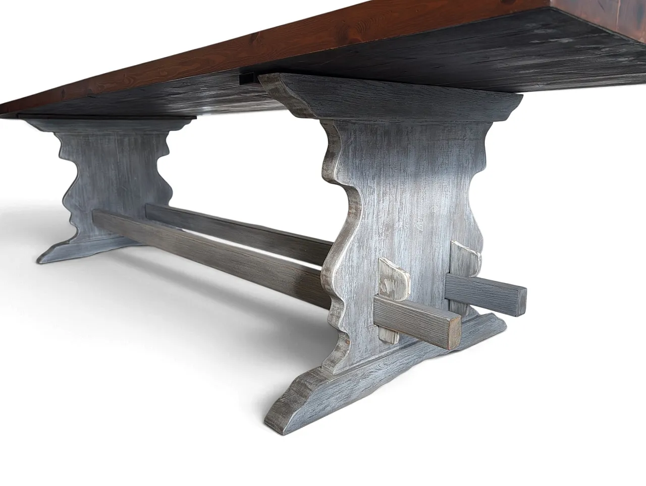 Russian pine table with olive wood inlays, 70s 3