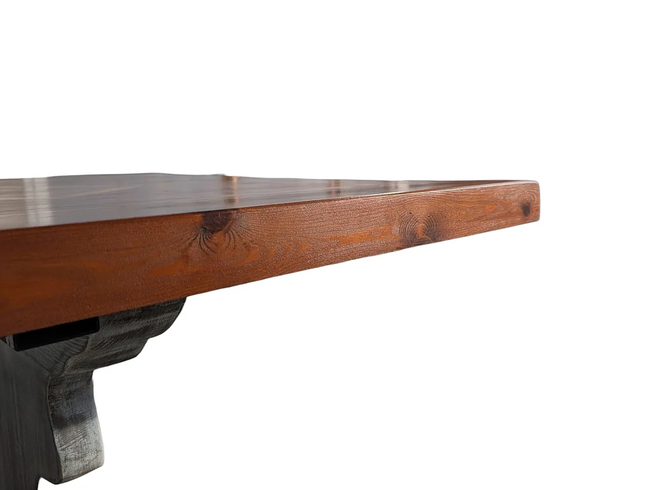 Russian pine table with olive wood inlays, 70s 7