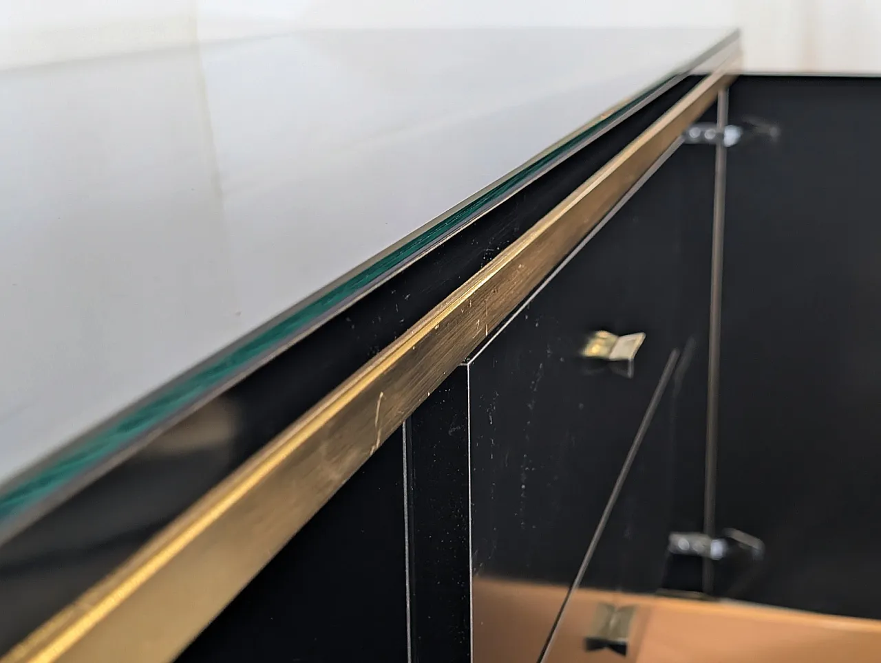 1970s wooden and brass sideboard with smoked glass top 9