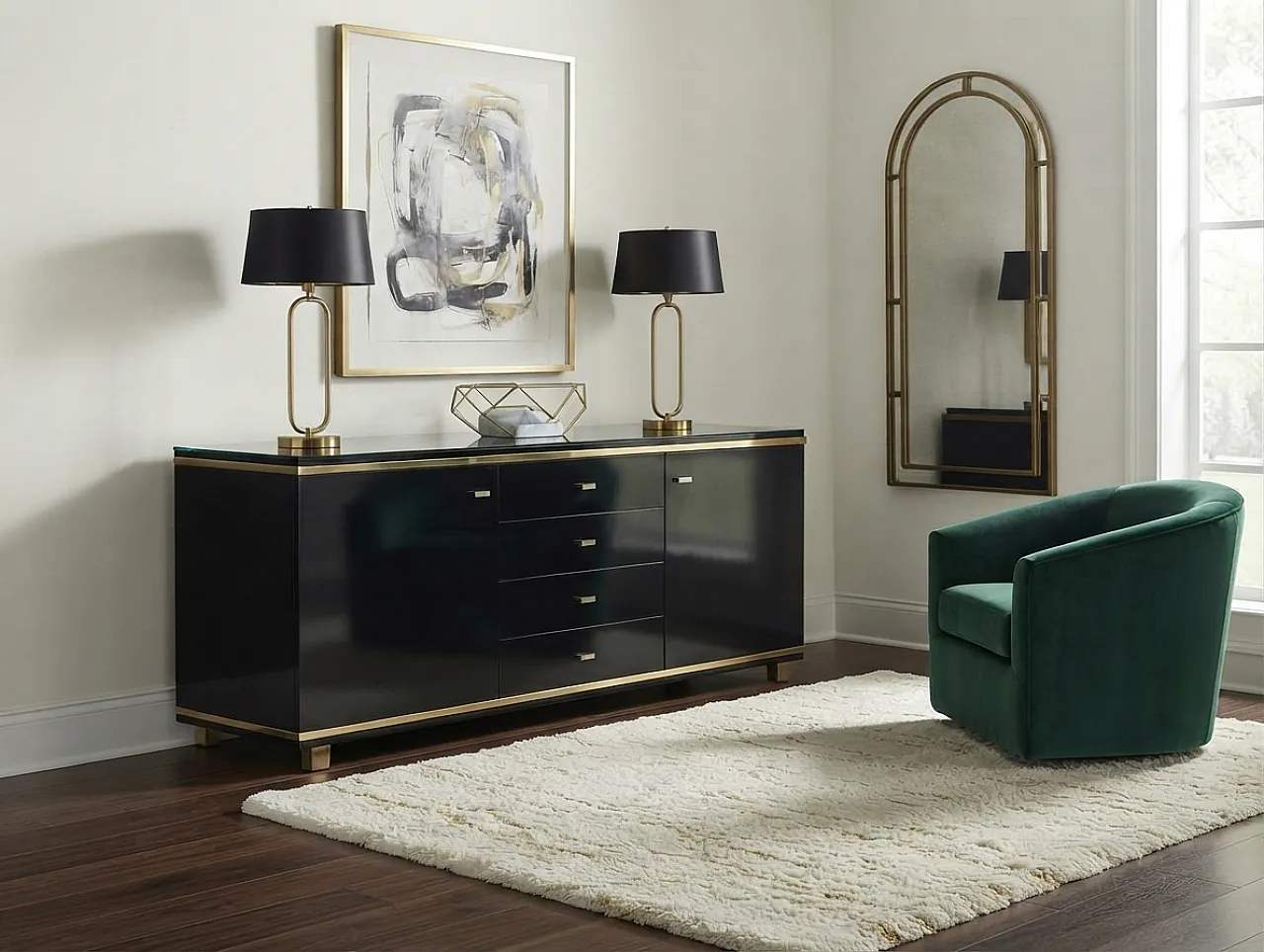 1970s wooden and brass sideboard with smoked glass top 10