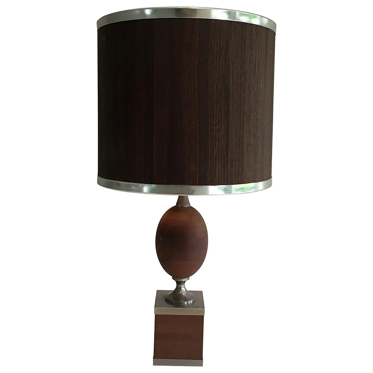 Wood and Brushed Steel Egg Lamp with Wooden Shade, circa 1970 1
