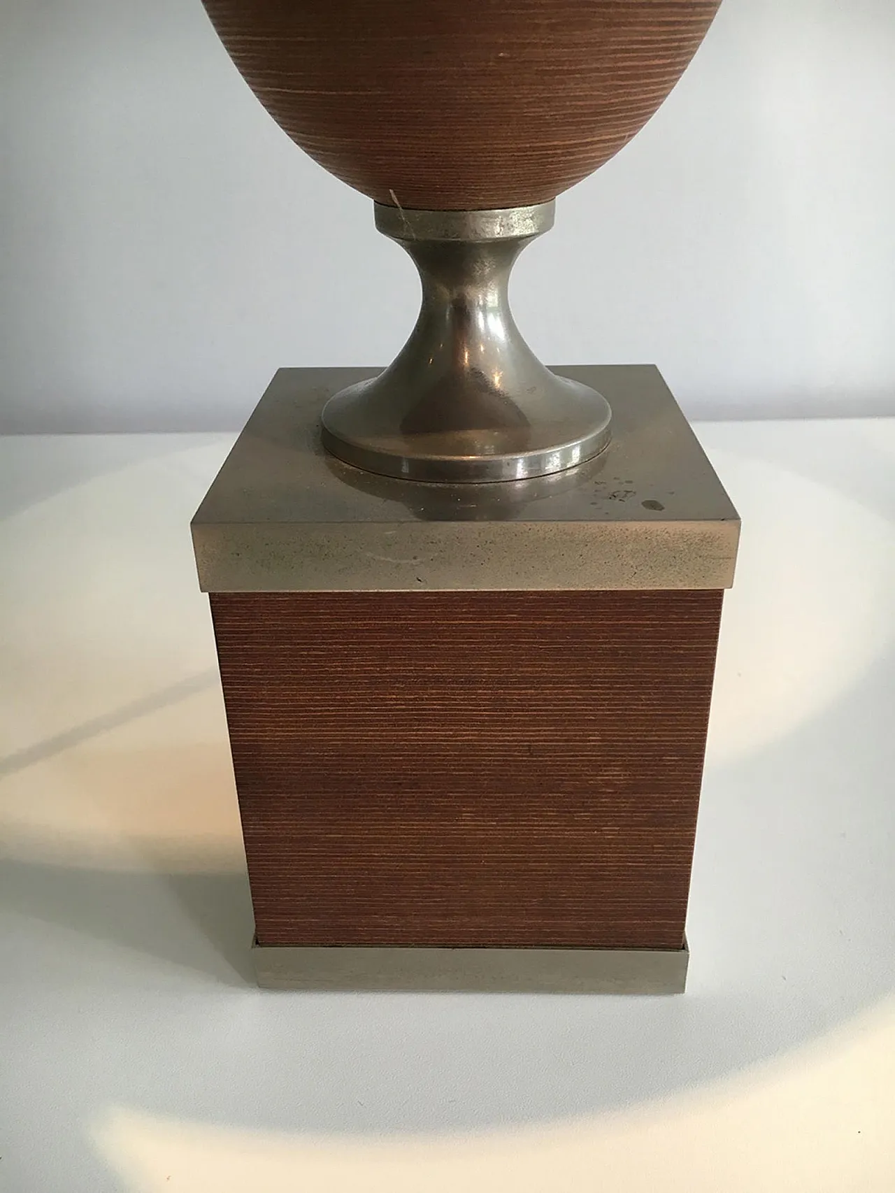 Wood and Brushed Steel Egg Lamp with Wooden Shade, circa 1970 8