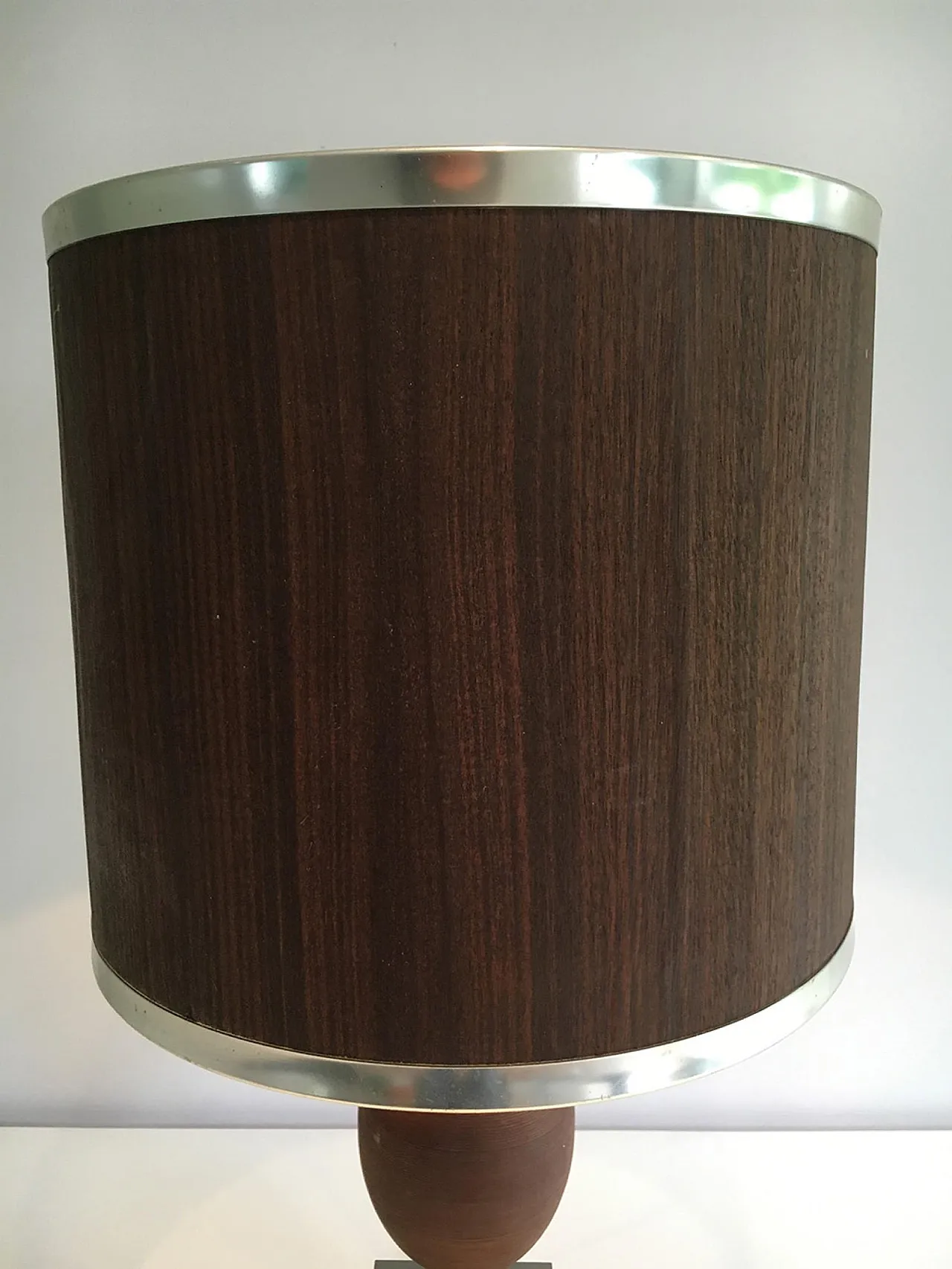 Wood and Brushed Steel Egg Lamp with Wooden Shade, circa 1970 11