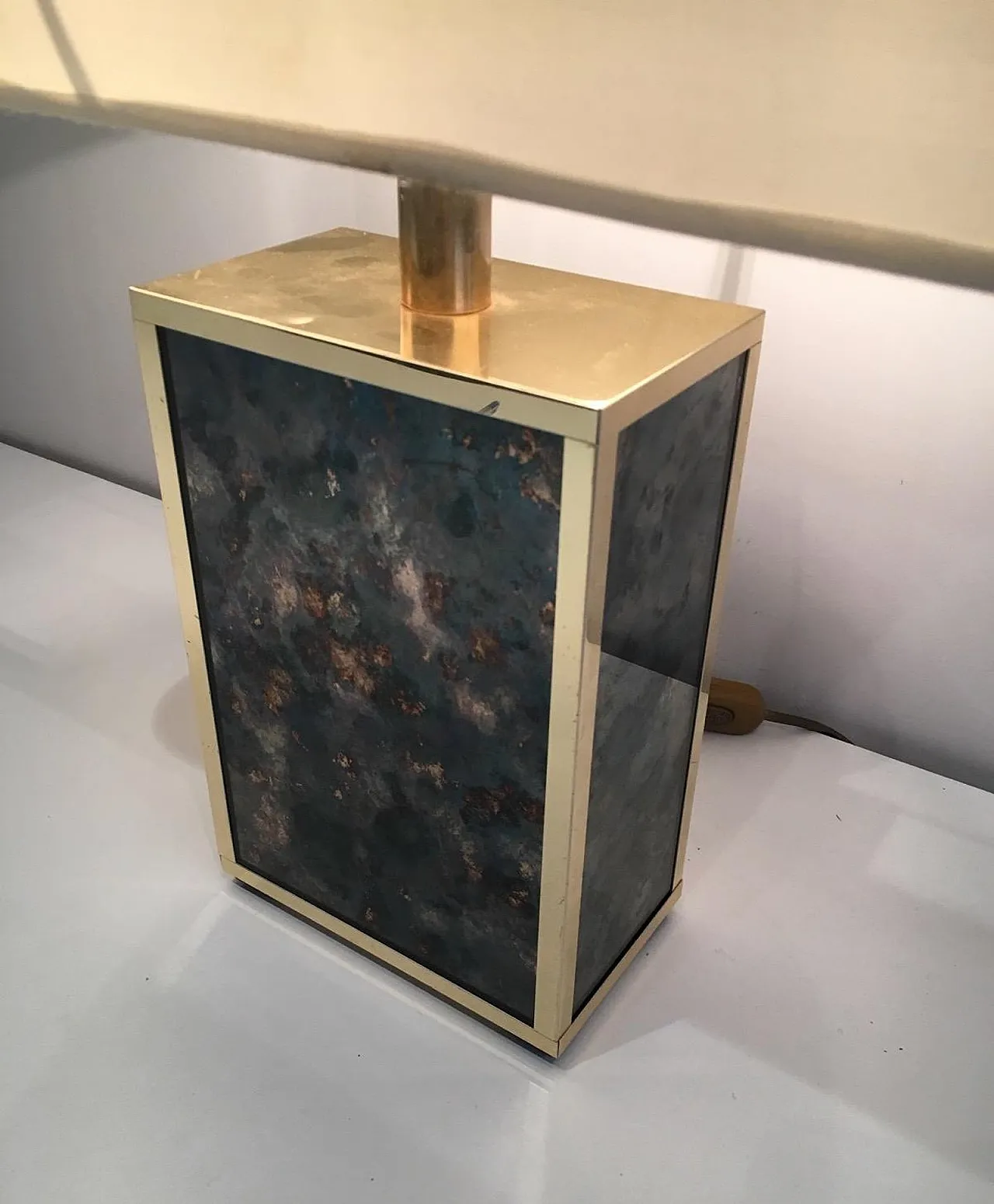 Foxed Glass and Gilt Metal Lamp in the Style of Aldo Tura, circa 1970 3