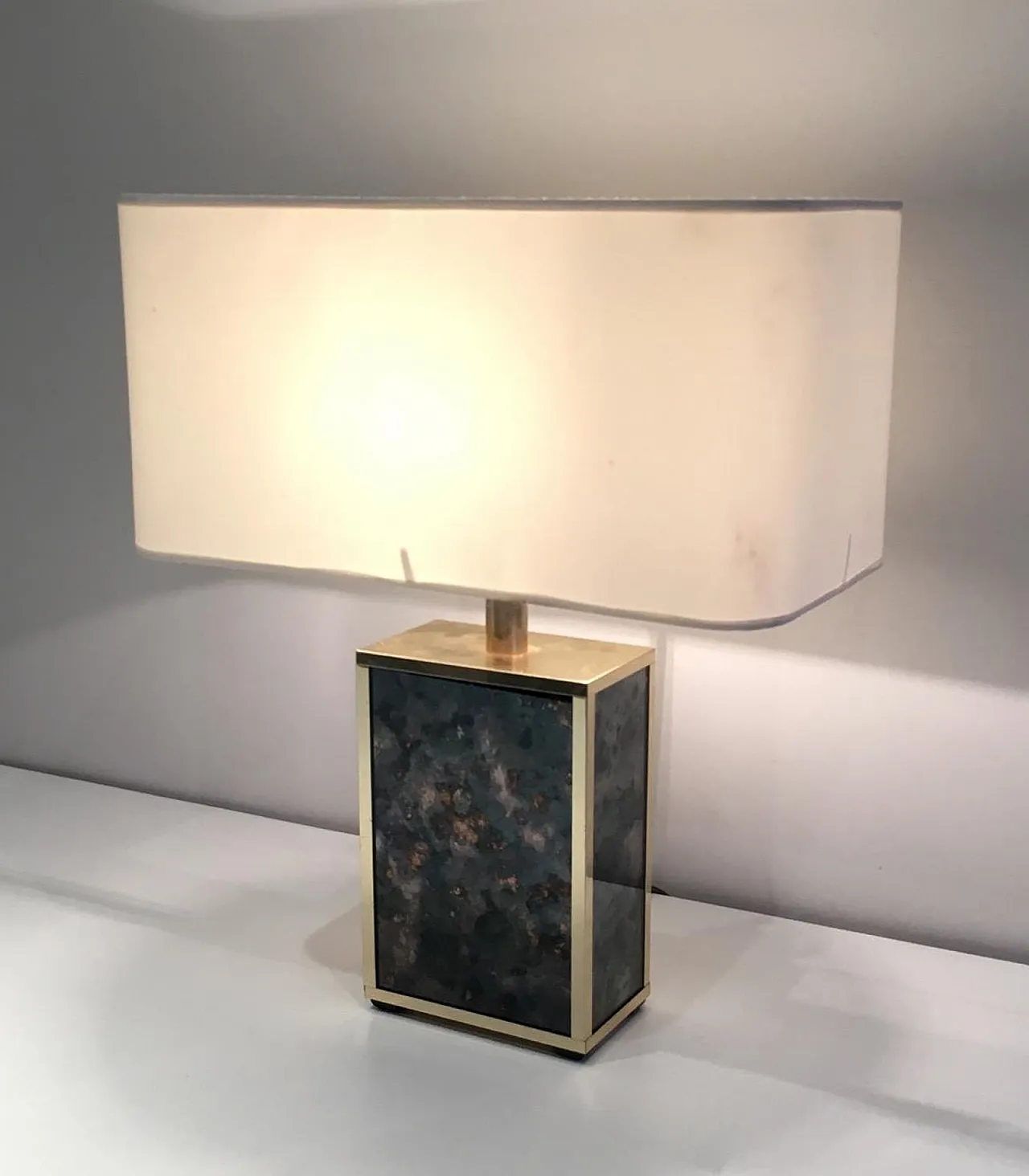 Foxed Glass and Gilt Metal Lamp in the Style of Aldo Tura, circa 1970 12