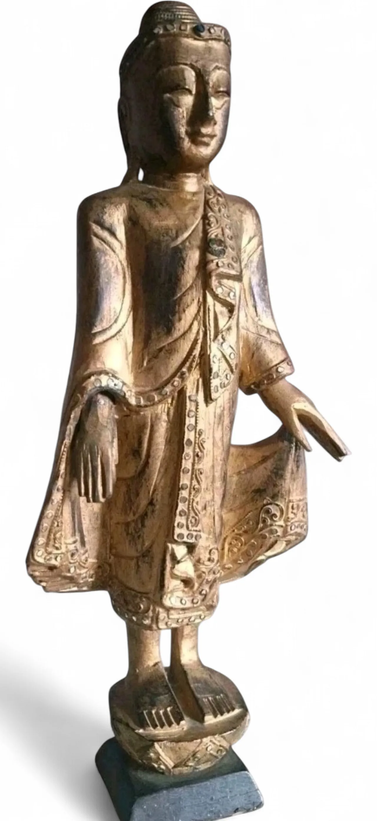 Antique Mandalay Buddha in gilded wood, Burma 19th Century 21