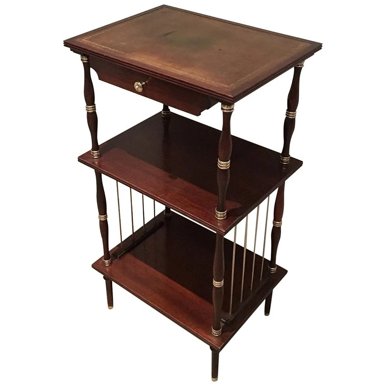 Tavolino neoclassico in mogano, pelle e ottone, circa 1950 1