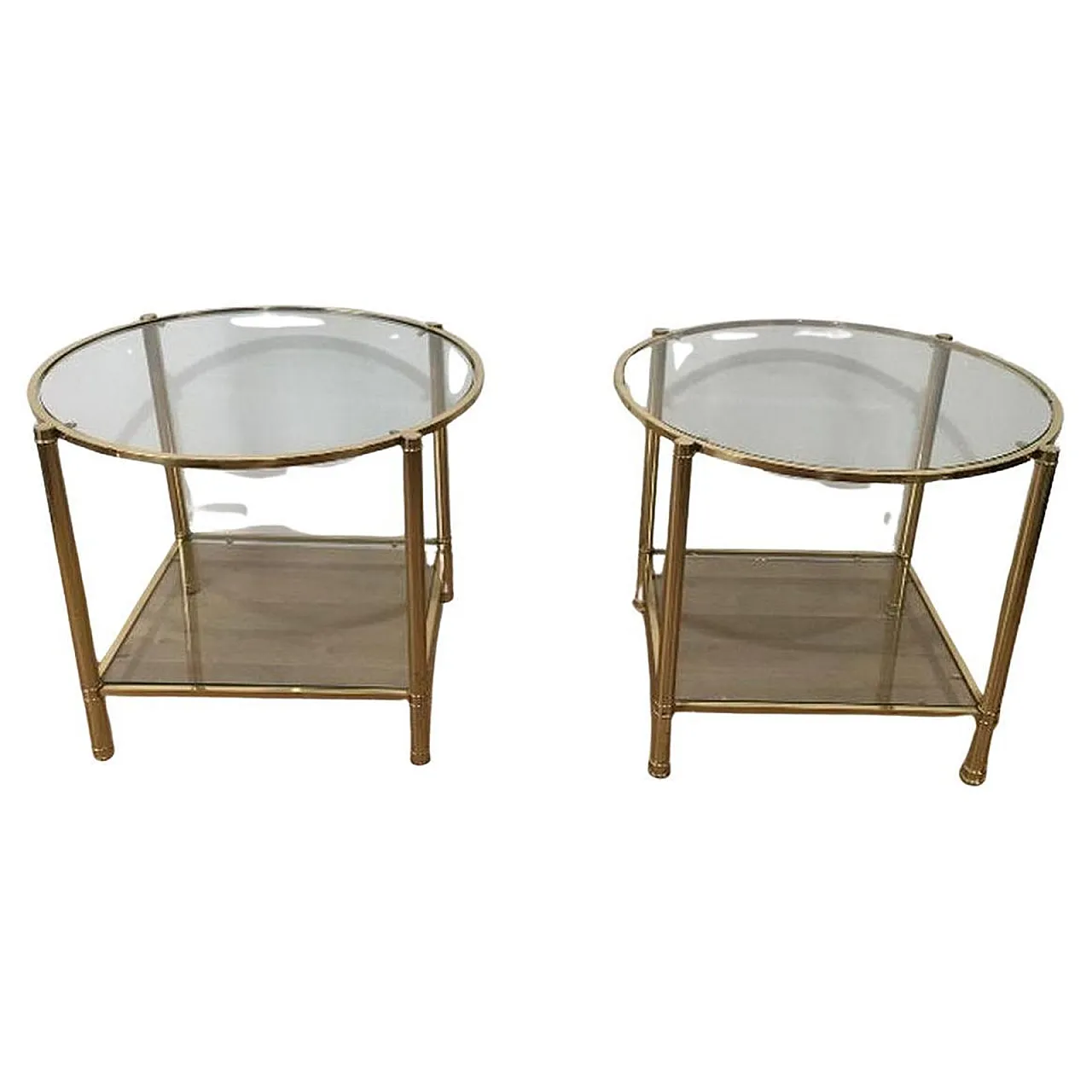 Coppia di tavolini rotondi in ottone in stile neoclassico, anni '40 1