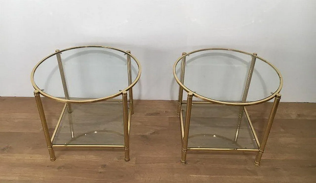 Coppia di tavolini rotondi in ottone in stile neoclassico, anni '40 2