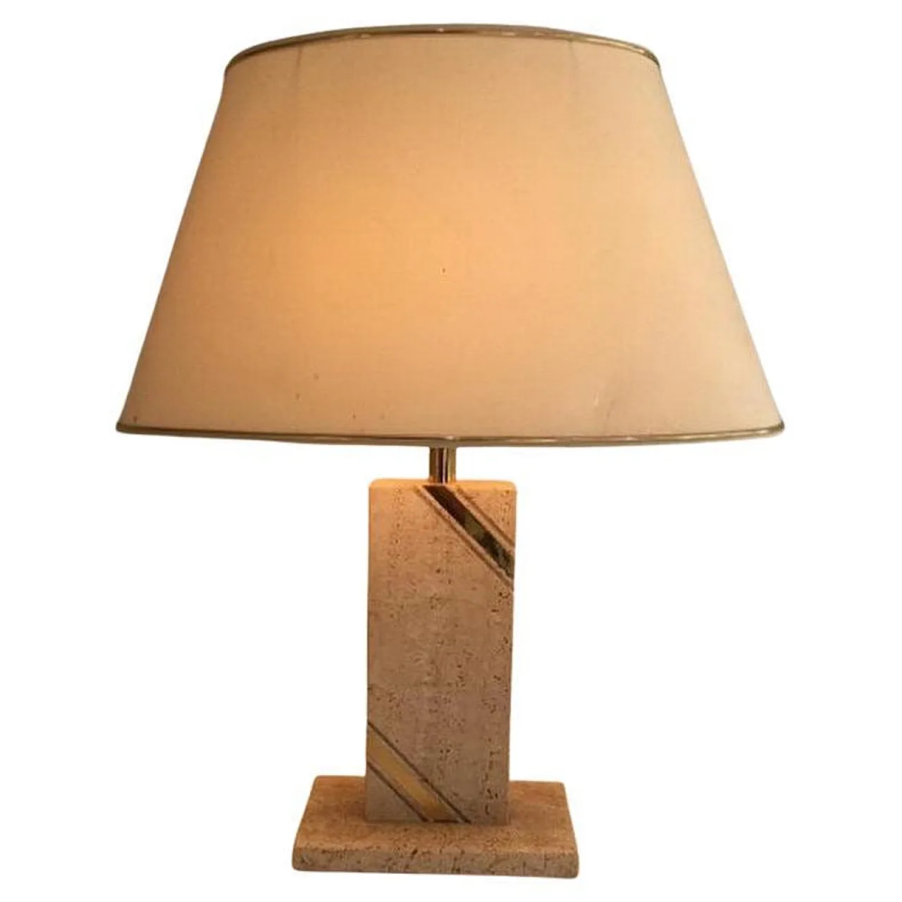 Lampada in travertino con intarsi in ottone, circa 1970 1