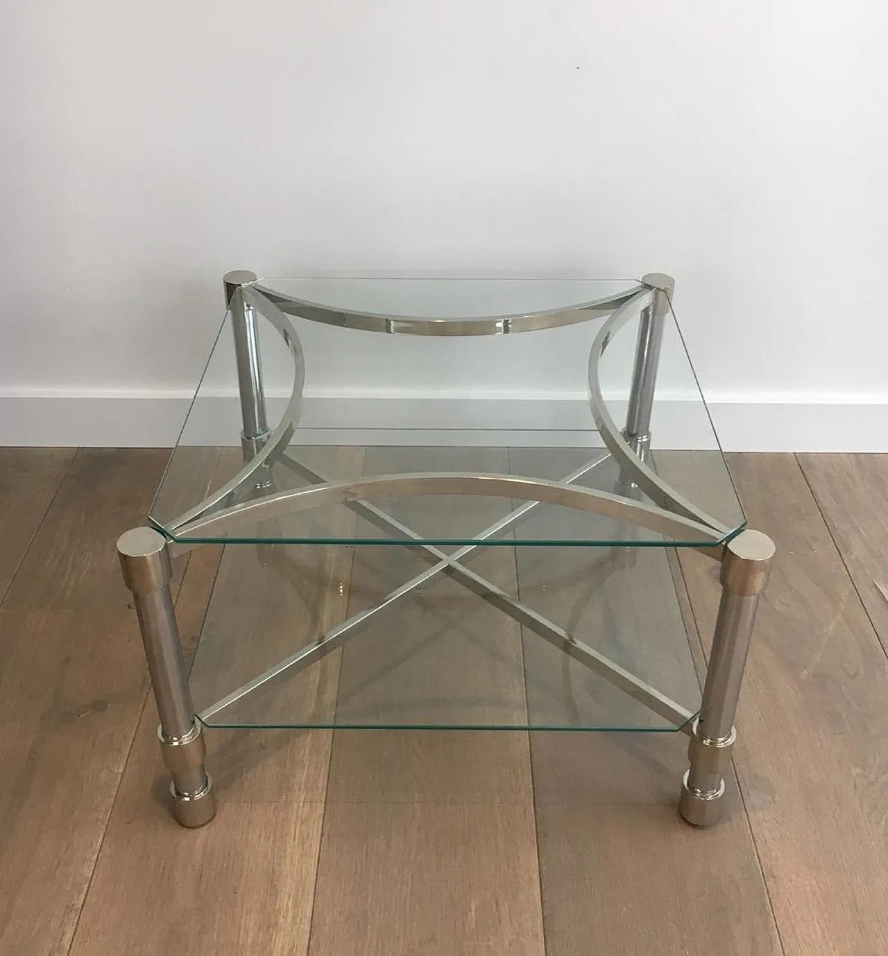 Pair of metal and glass side tables, French, 1970s 4