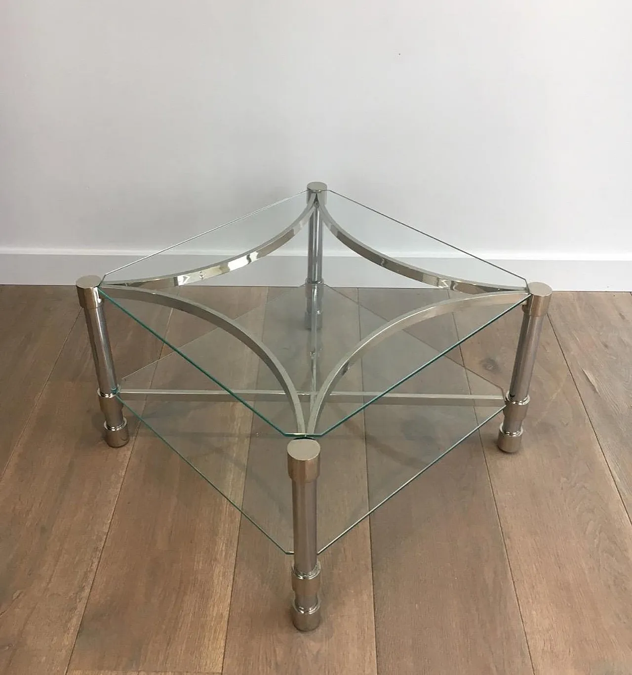 Pair of metal and glass side tables, French, 1970s 5