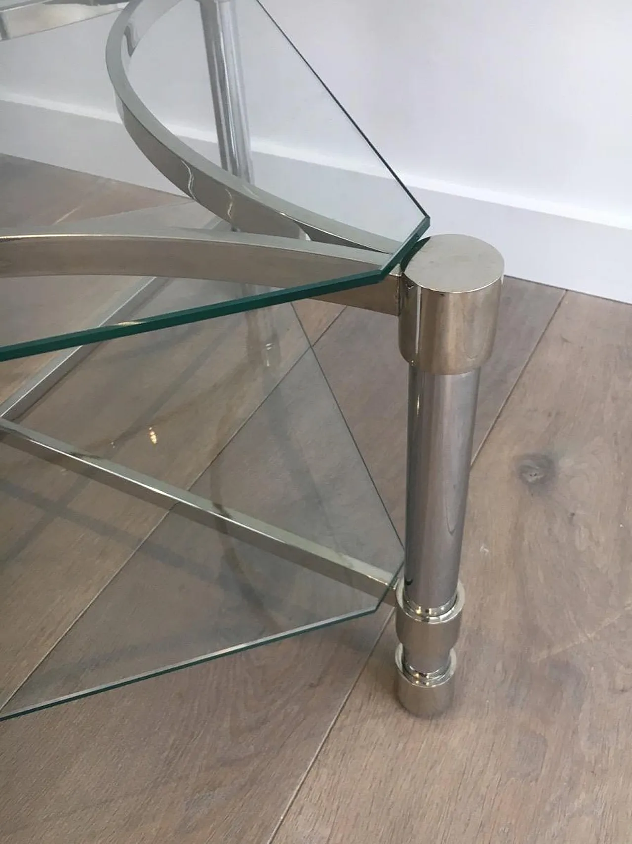 Pair of metal and glass side tables, French, 1970s 6