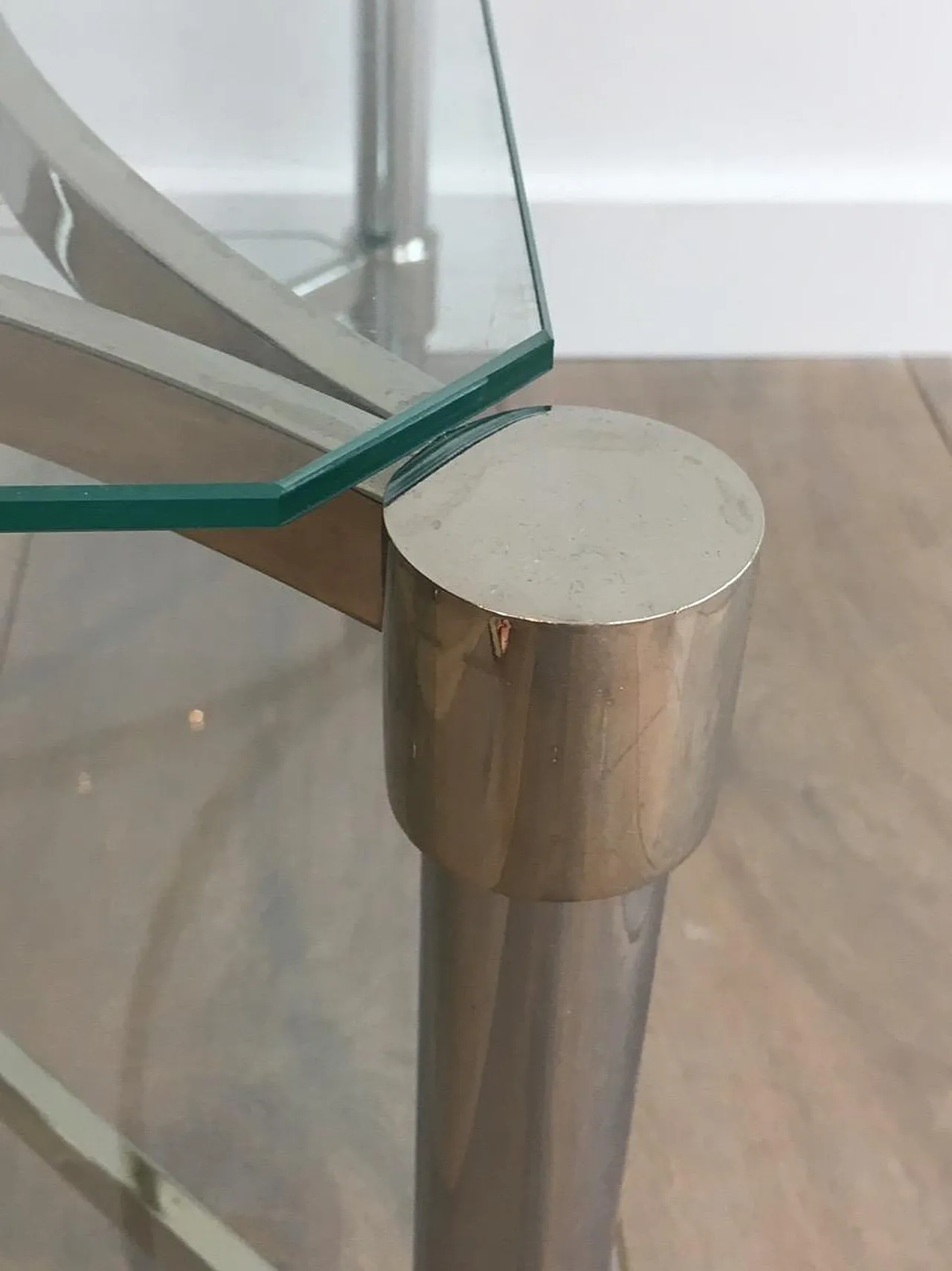Pair of metal and glass side tables, French, 1970s 7