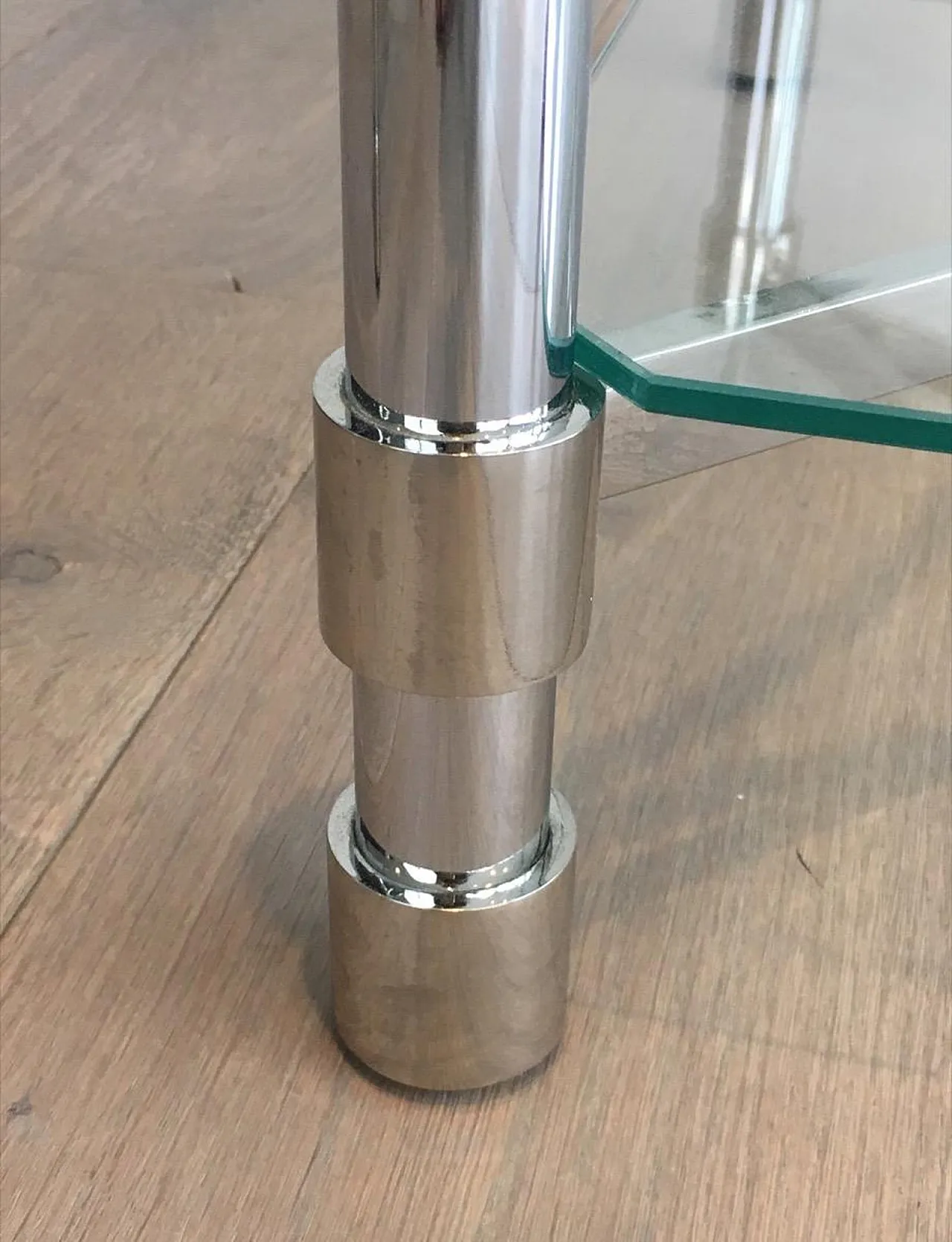 Pair of metal and glass side tables, French, 1970s 8