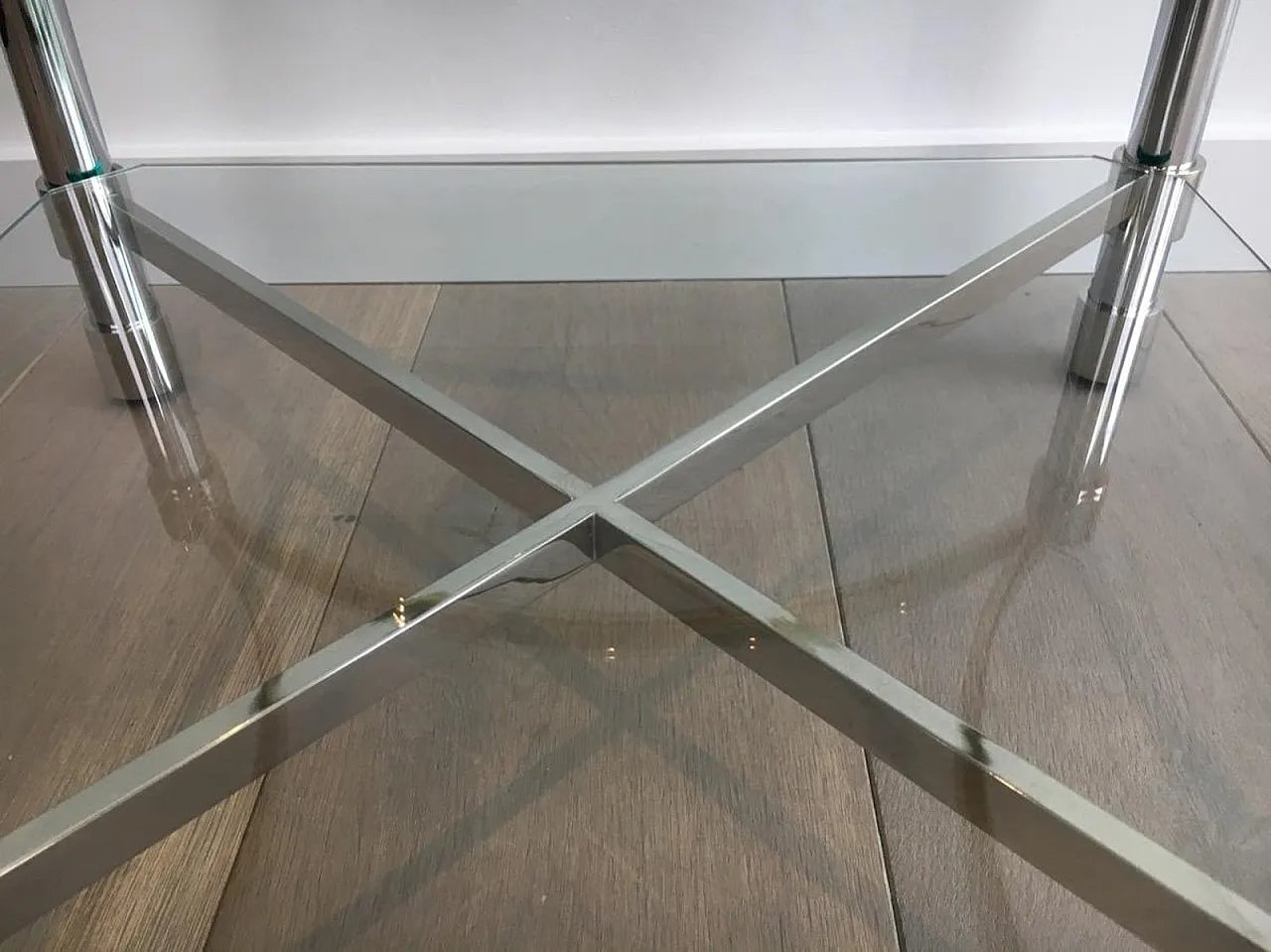 Pair of metal and glass side tables, French, 1970s 9