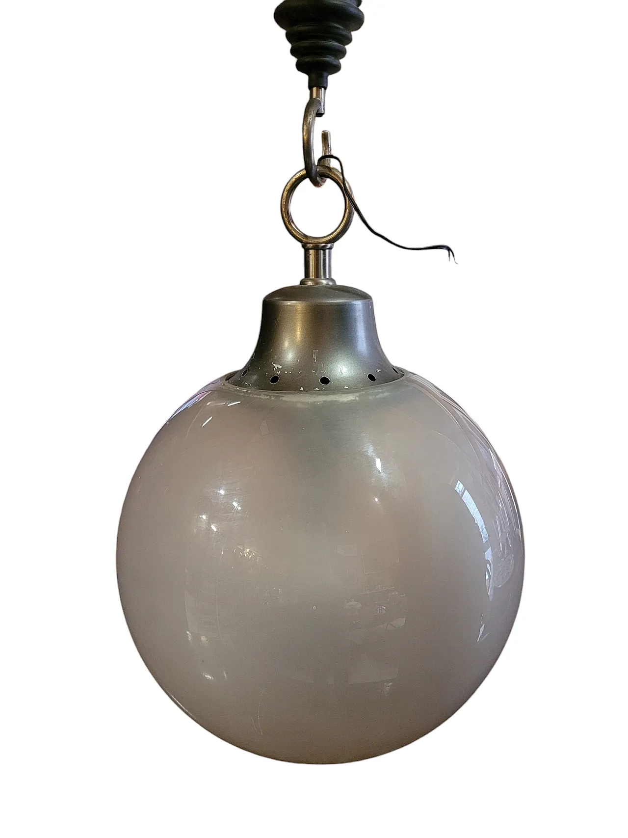 Pendant lamp mod. LS10 Boccia in metal and satin glass, 70s 9