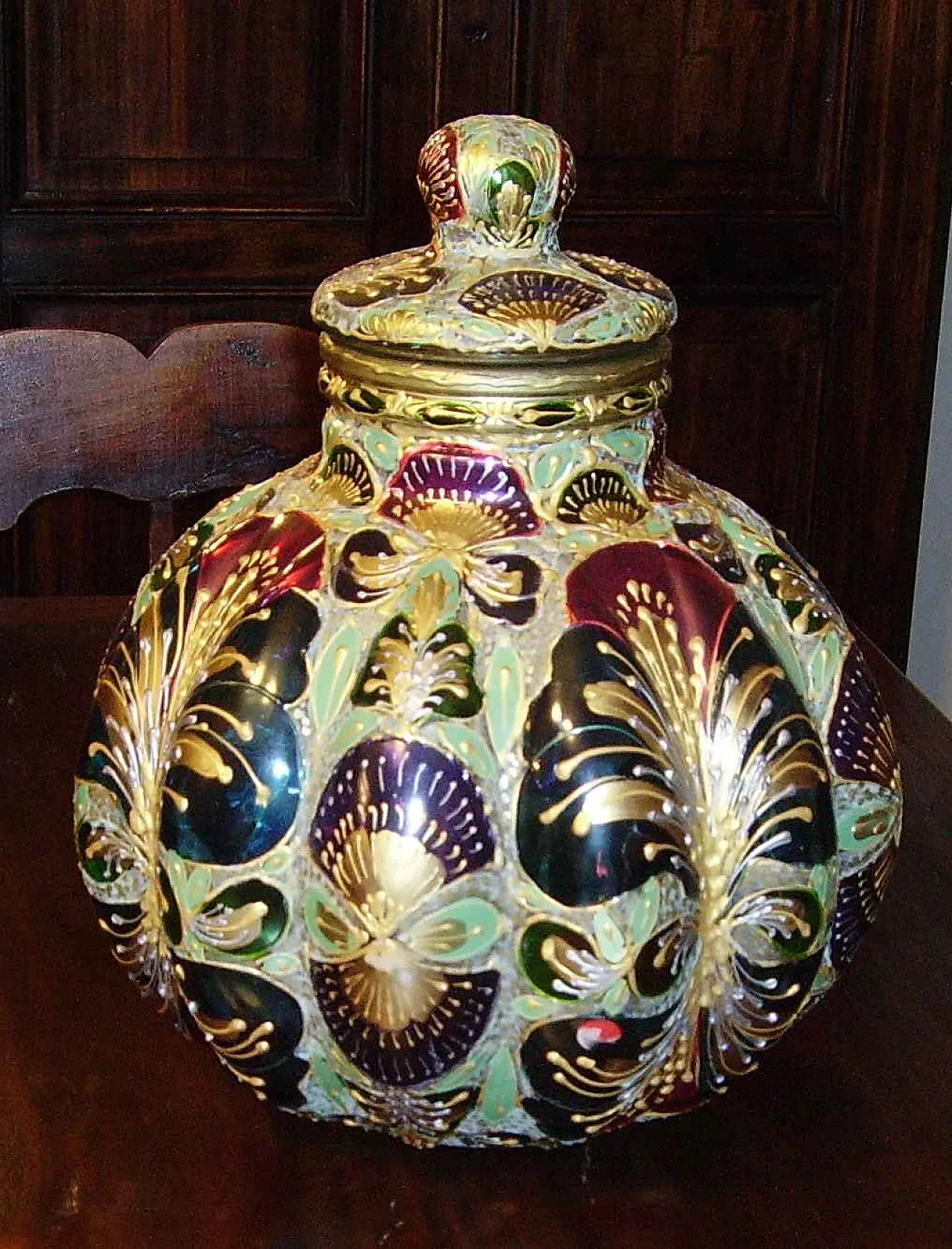 Glass centerpiece with lid in Art Nouveau style, 1970s 2