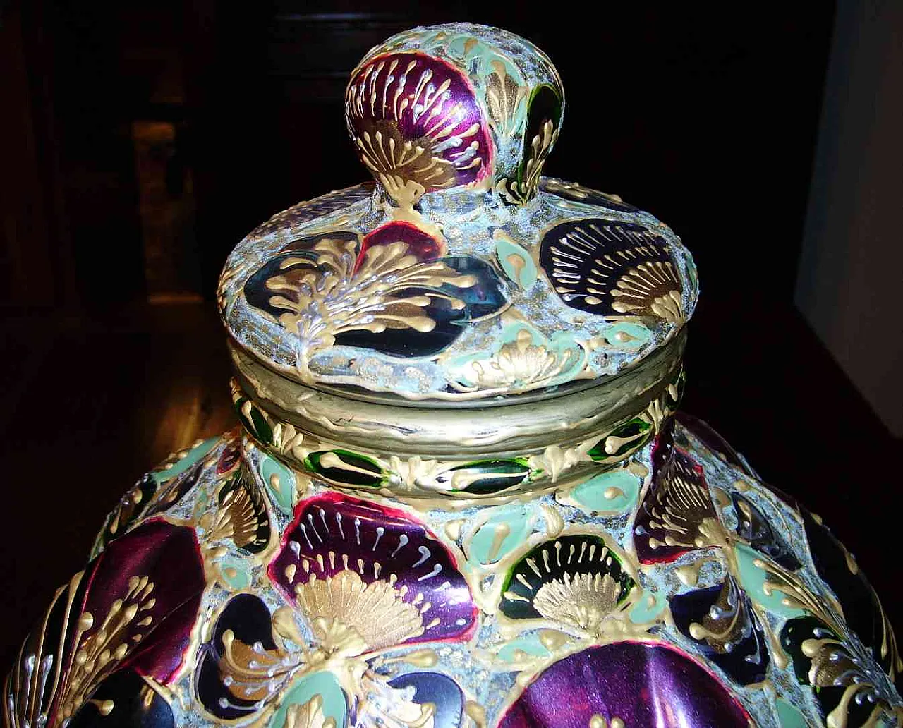 Glass centerpiece with lid in Art Nouveau style, 1970s 3