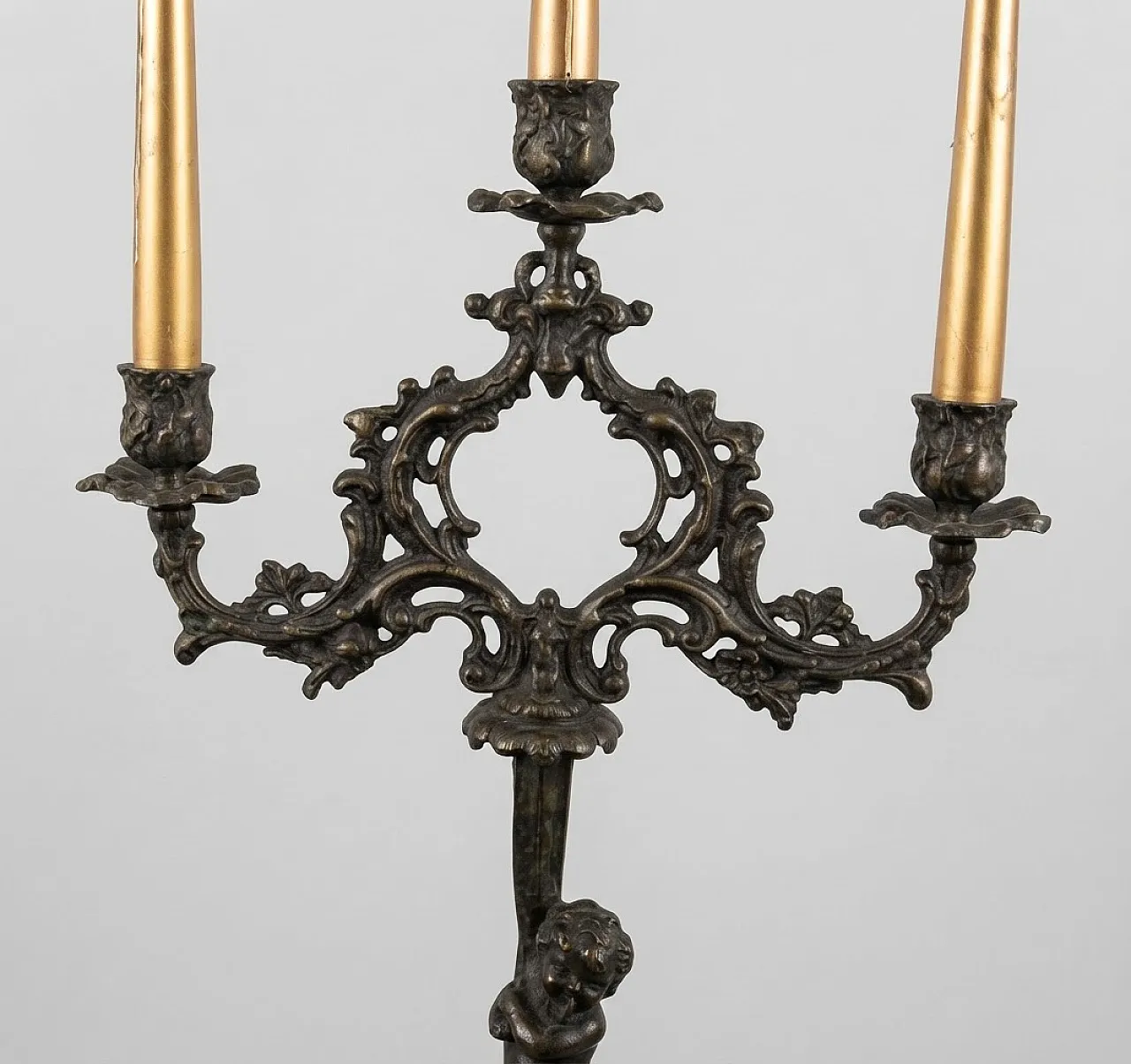 Bronze candle holder with cherub, 19th century 2